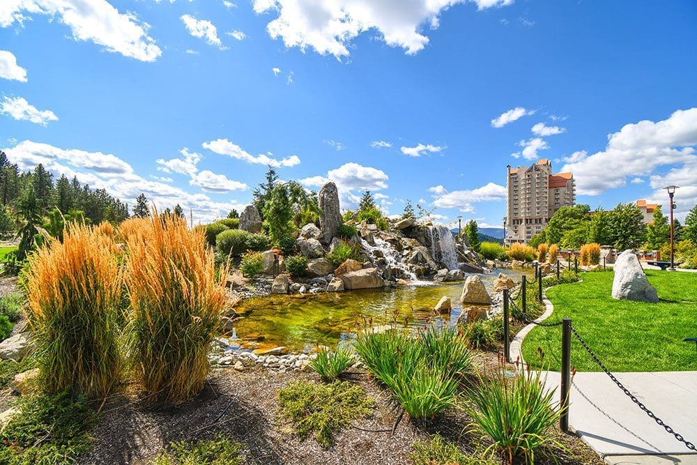 Waterfall and pond at McEuen Park